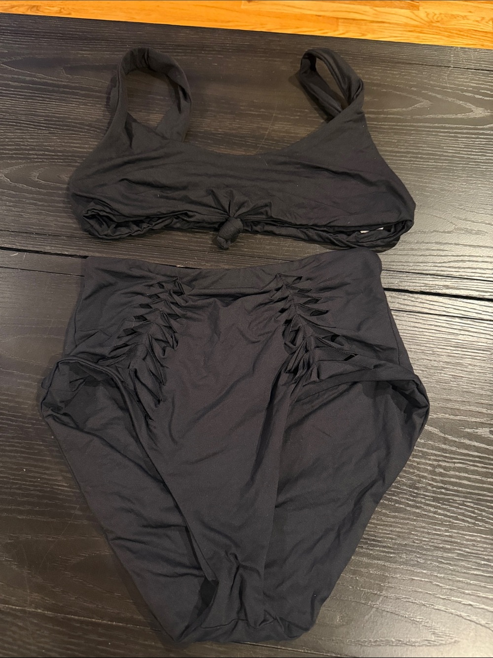 BECCA Black High-Waist Bandeau Bikini Set with Twist Top